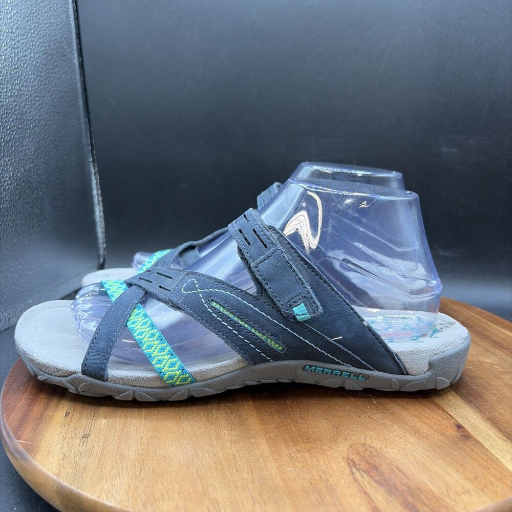 Merrell Terran Weave II Womens Size 9 Sandals Navy Green Leather Slide J54824